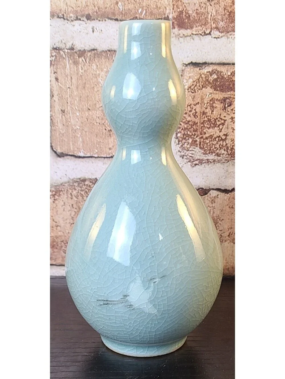 Vtg Celadon Crackle Glaze Double Gourd Vase Sz 6